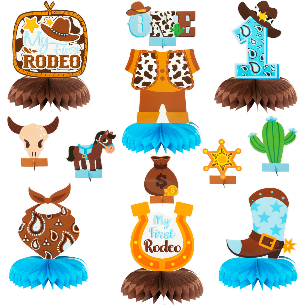 Blue Western Little Cowboy 1st Birthday Baby Shower Party Decoration Supplies Photo Props Decoration for Boys…