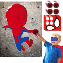 Load image into Gallery viewer, 30pcs Spiderhero Kids Party Stickers Game, Pin The Eyes Chest Signs and Spiderweb On Large Spiderhero Poster Good for Big Superhero Theme Birthday Party, Kids Room Wall Decor, Hero Party Favor
