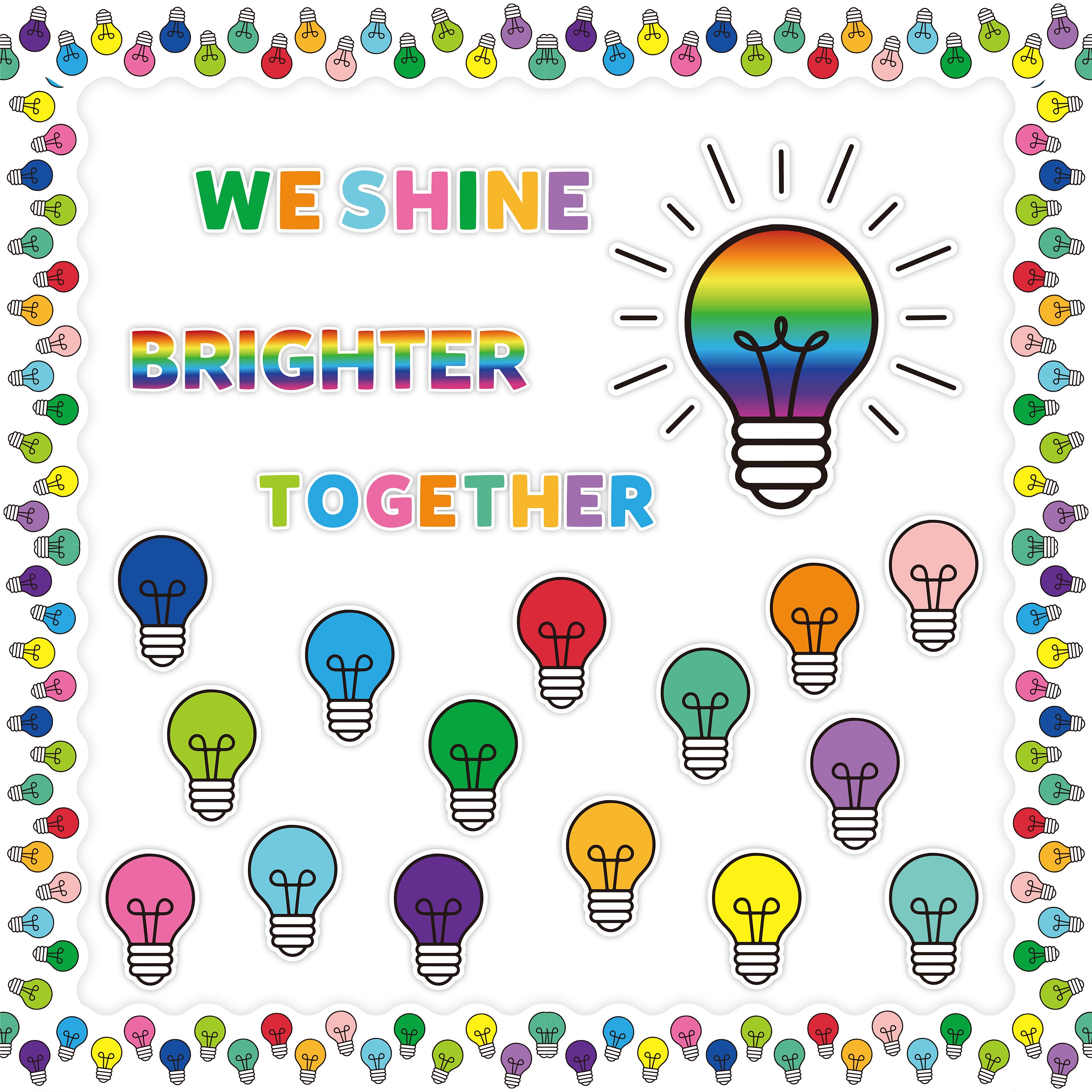 AsodSway 137Pcs Christmas Light Bulb Bulletin Board Back to School  Decoration Cutouts Set We Shine Brighter Together Characters and Light Bulb  Pattern